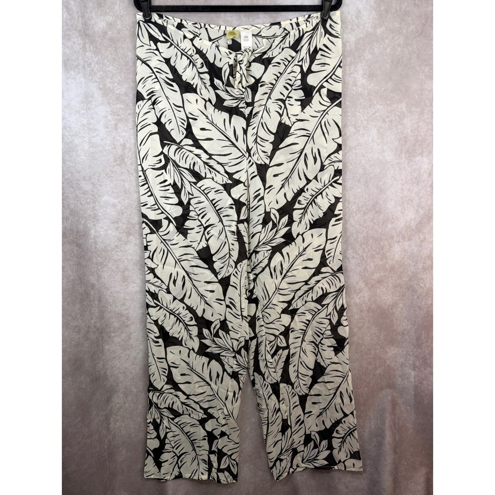 NWT Islander Womens Tropical Palm Leaf Print Beach Sheer Cover-Up Pants Sz Large